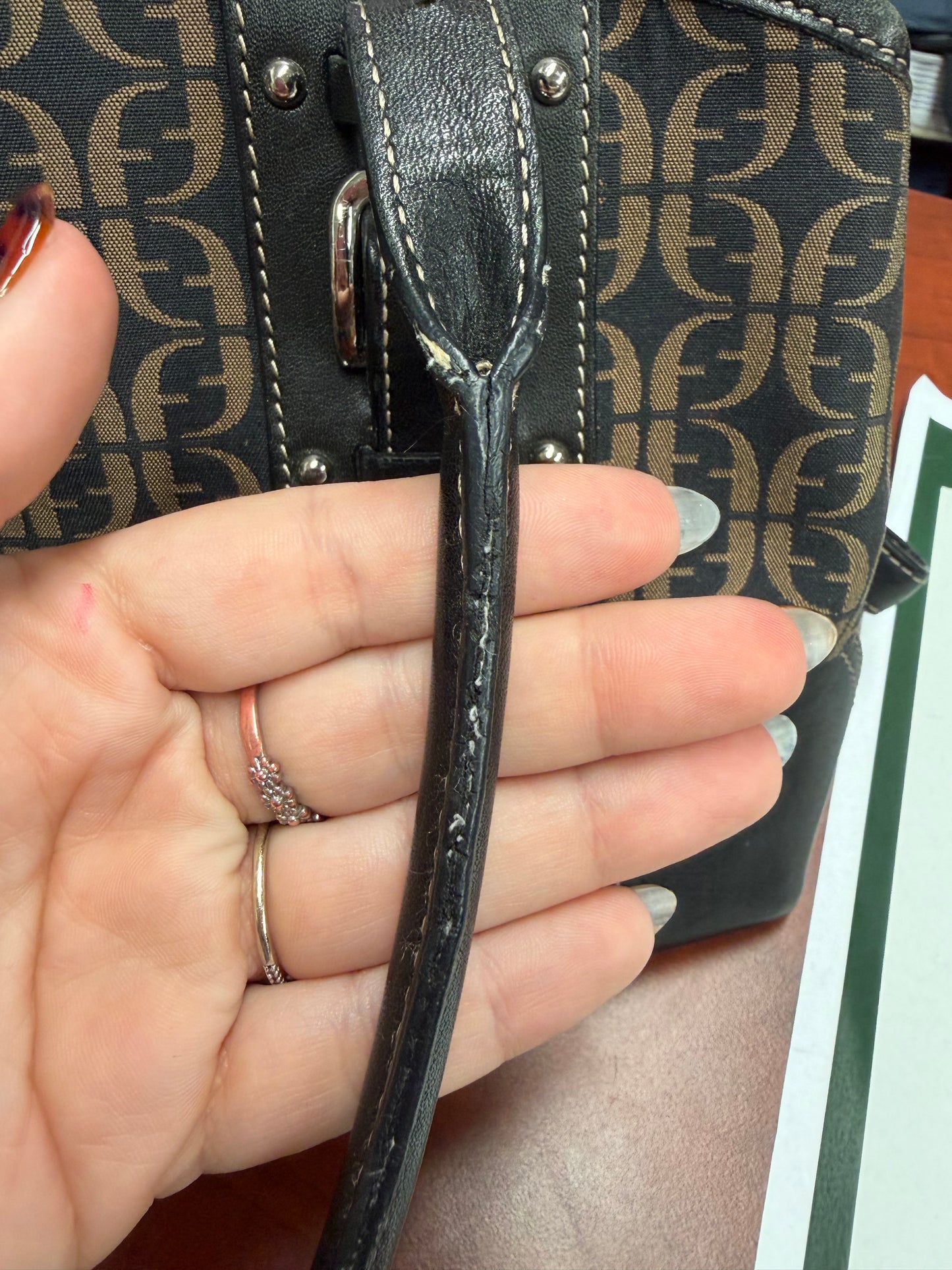 Vintage Fossil signature canvas hobo bag