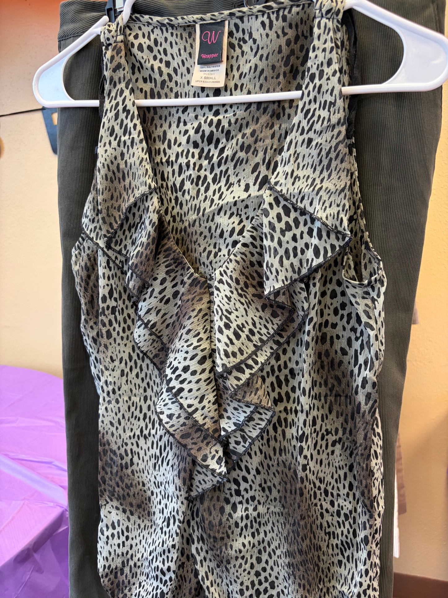 Green Cheetah Ruffle Tank - XS