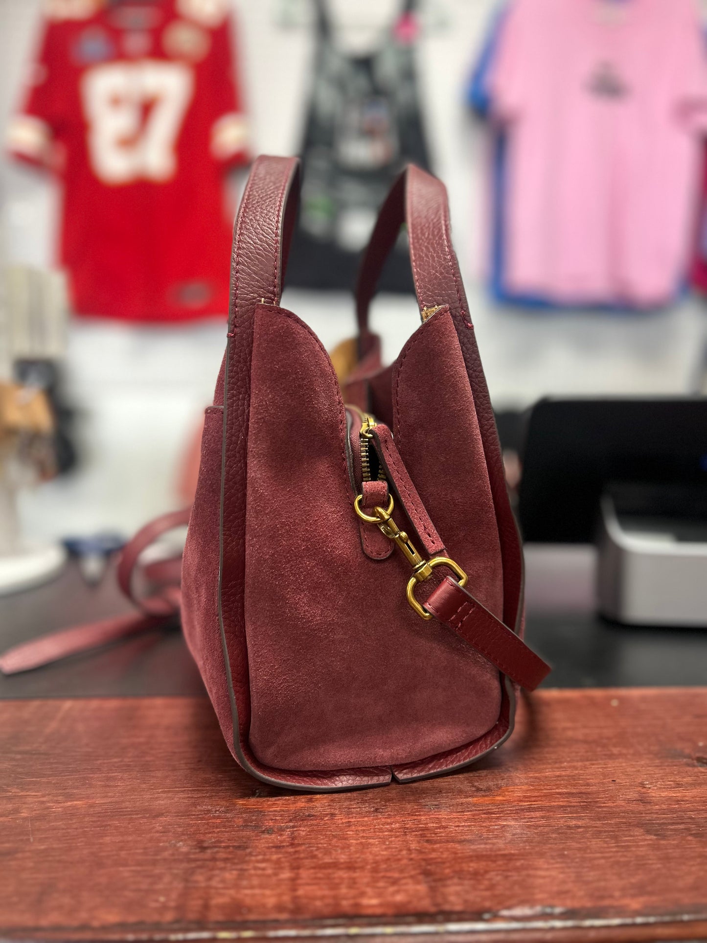 American Leather Co Burgundy Suede Handbag