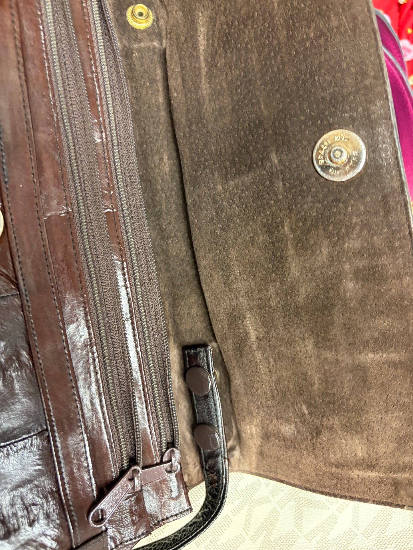 Vintage 70s EEL skin leather clutch with strap