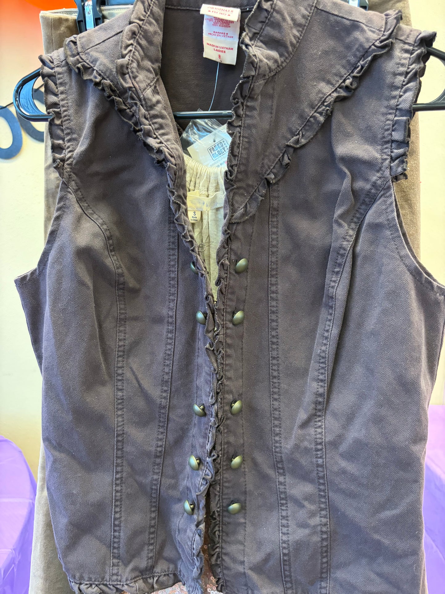 Faded Glory Brown ruffle vest- Size 8