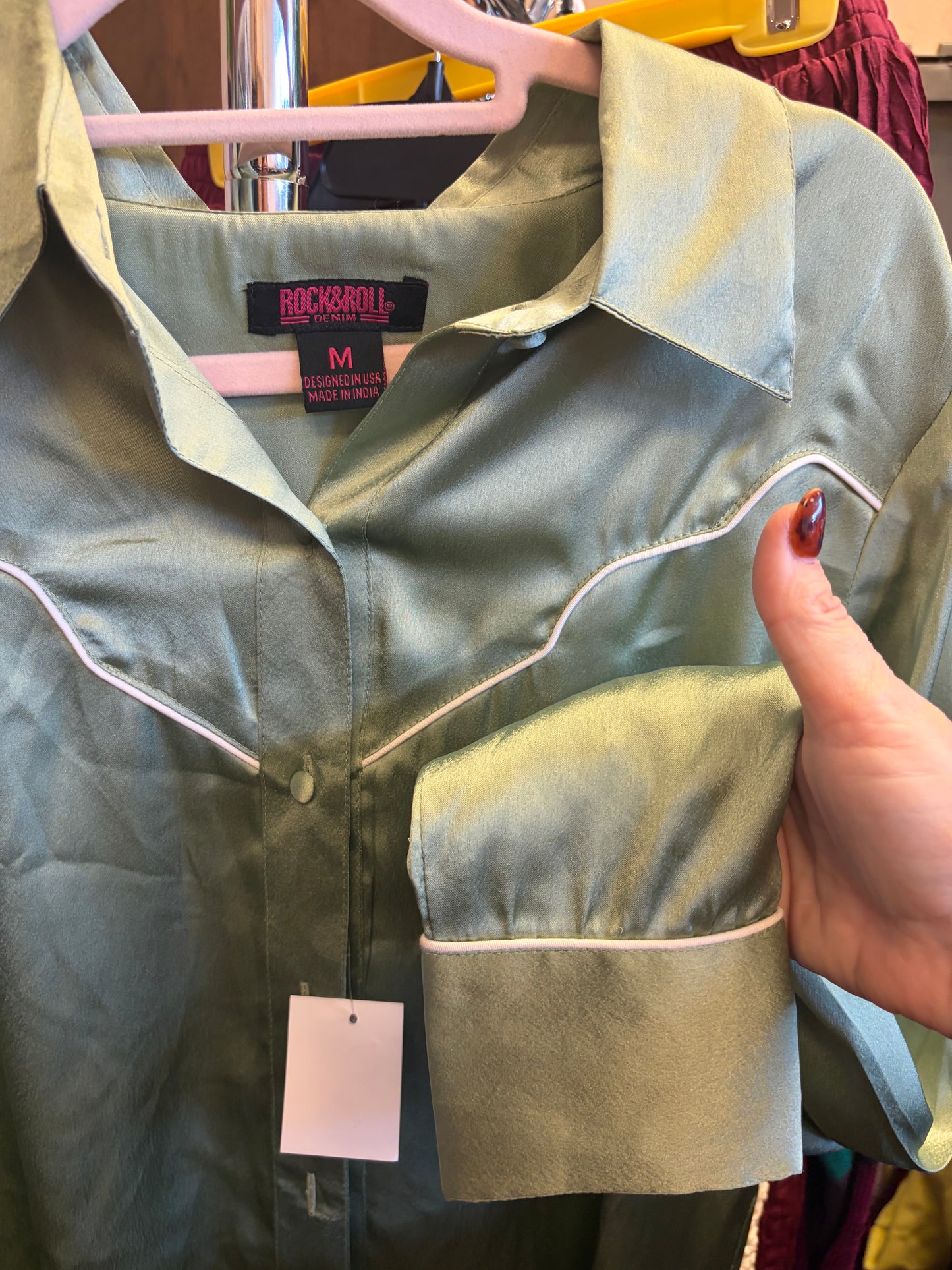 NWT Satin Western Button Up-M