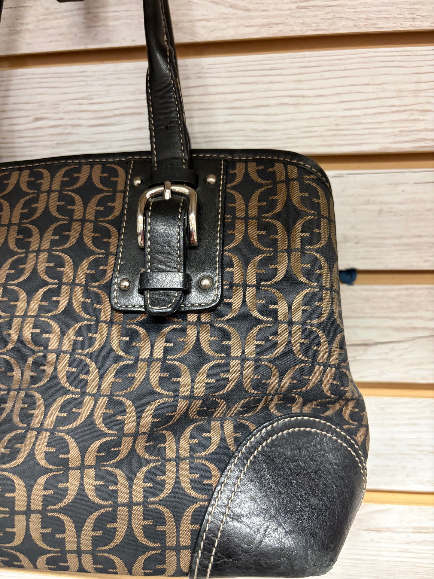 Vintage Fossil signature canvas hobo bag