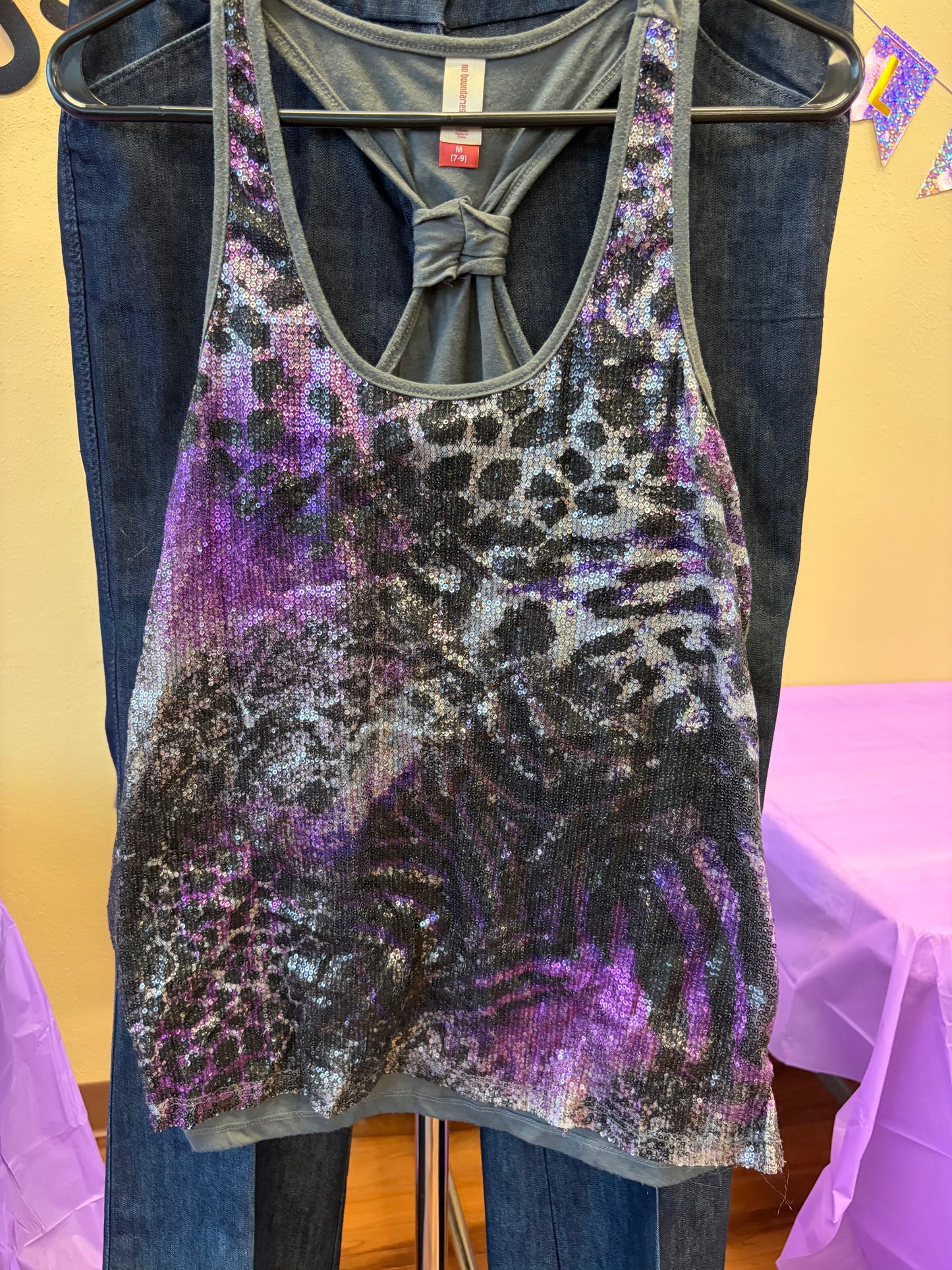 Purple Sequined Cheetah Tank - M