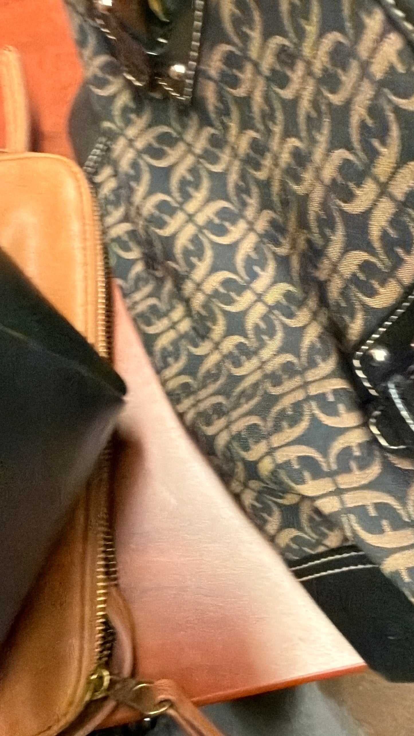 Vintage Fossil signature canvas hobo bag