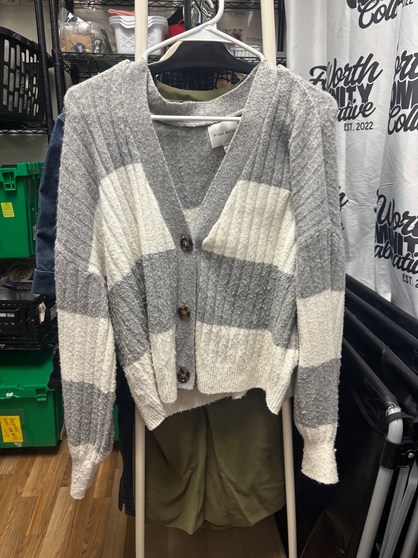 Striped Grey/White Cardigan- L
