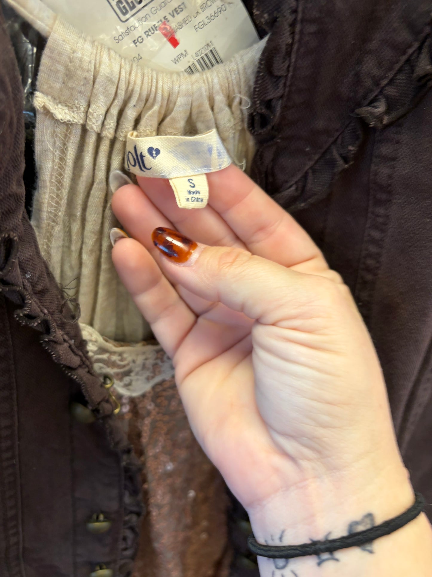 Faded Glory Brown ruffle vest- Size 8