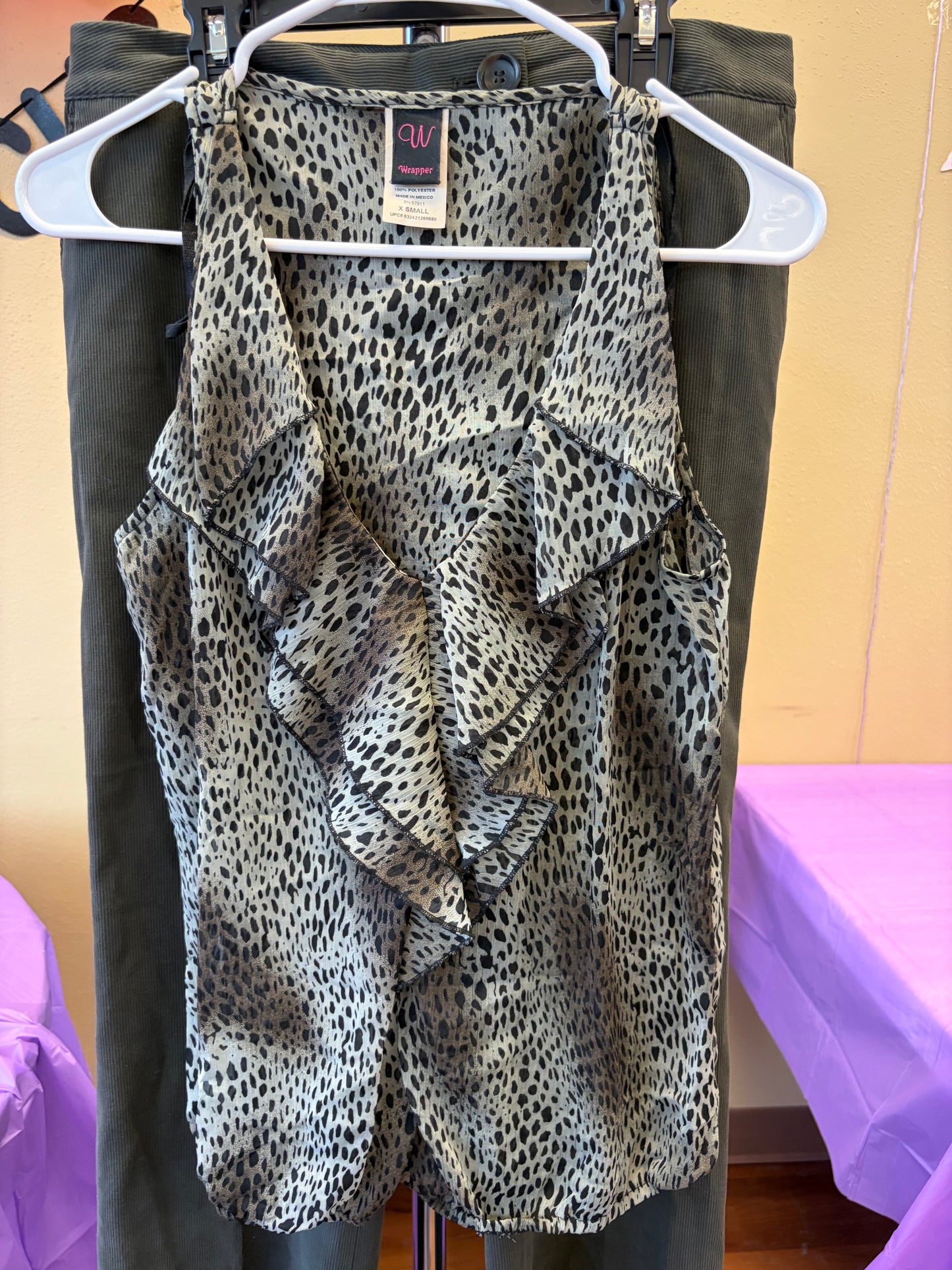 Green Cheetah Ruffle Tank - XS