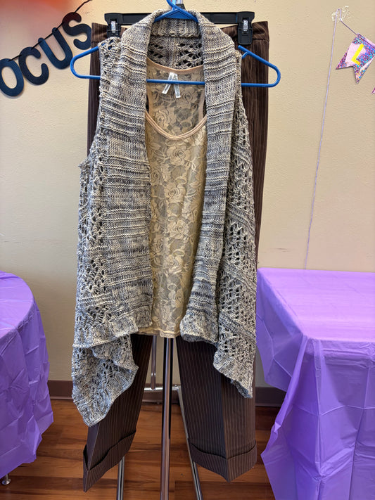 Brown Crochet Vest - S
