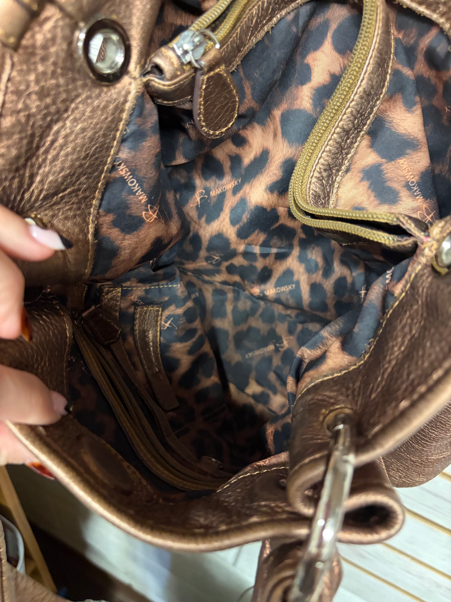 B. Makowsky Copper leather handbag