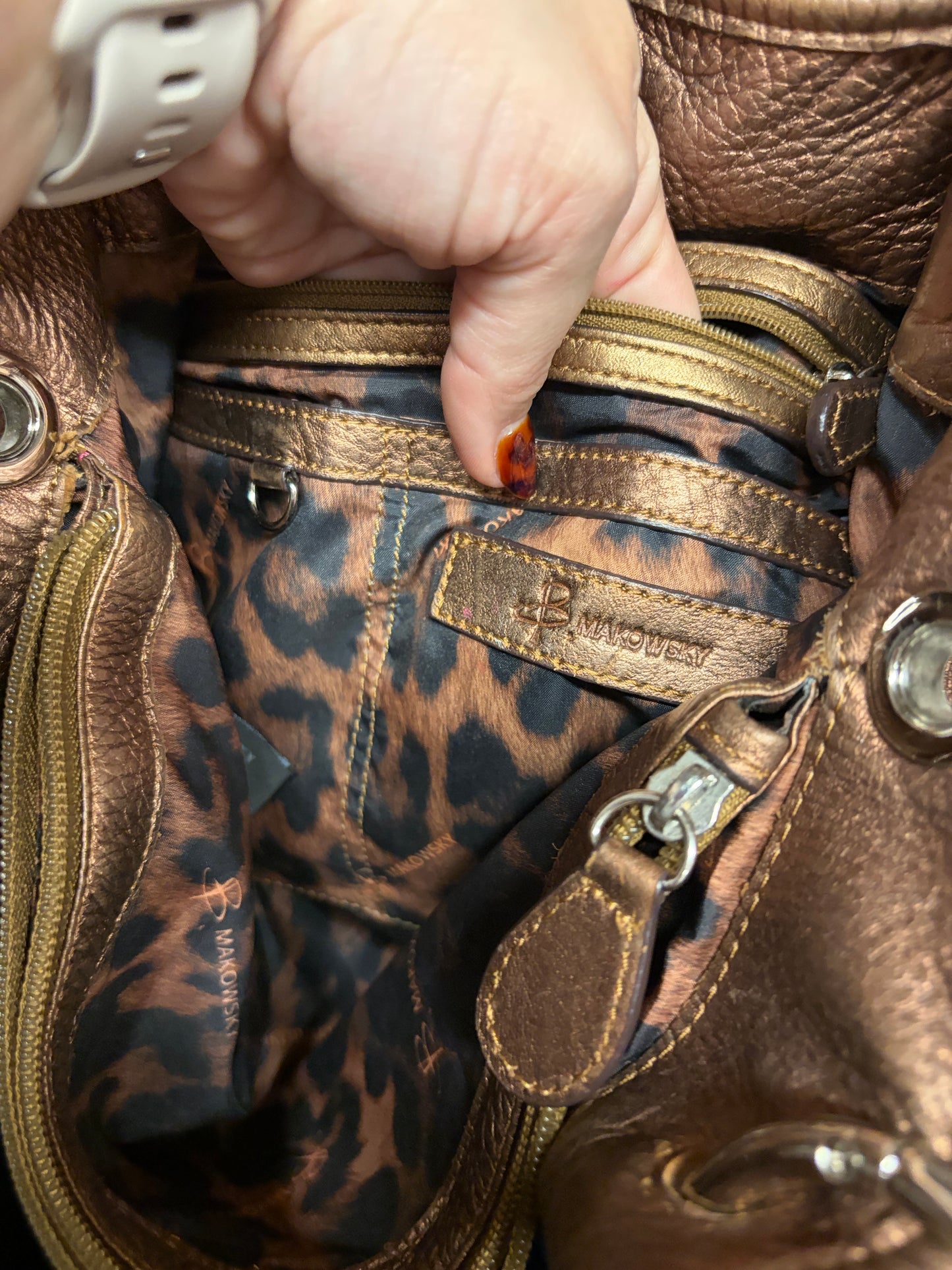 B. Makowsky Copper leather handbag