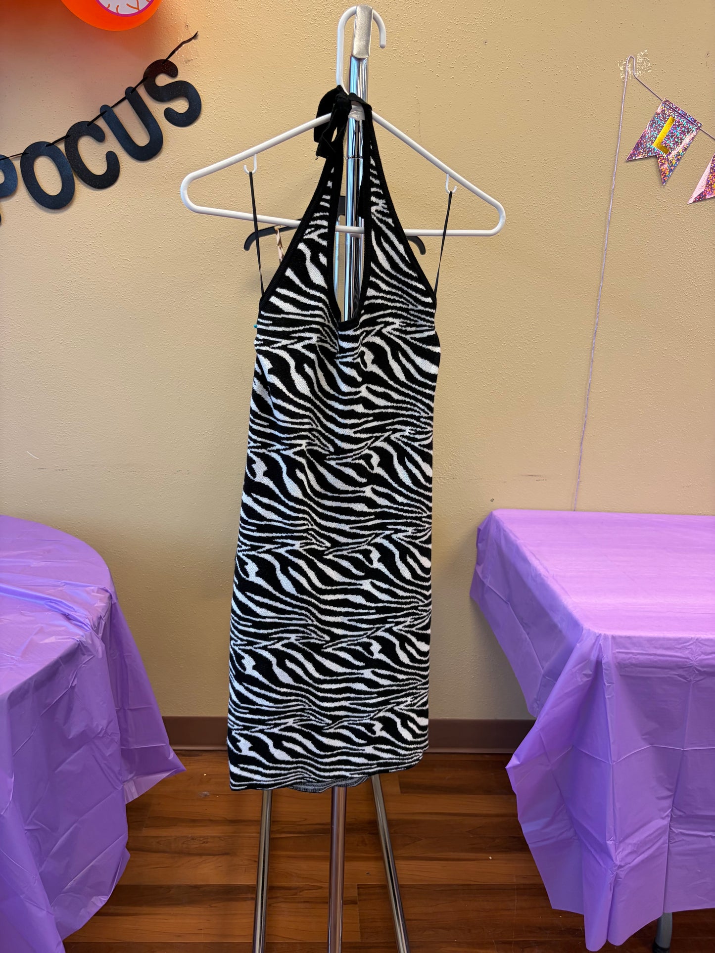 Zebra Halter Dress - L