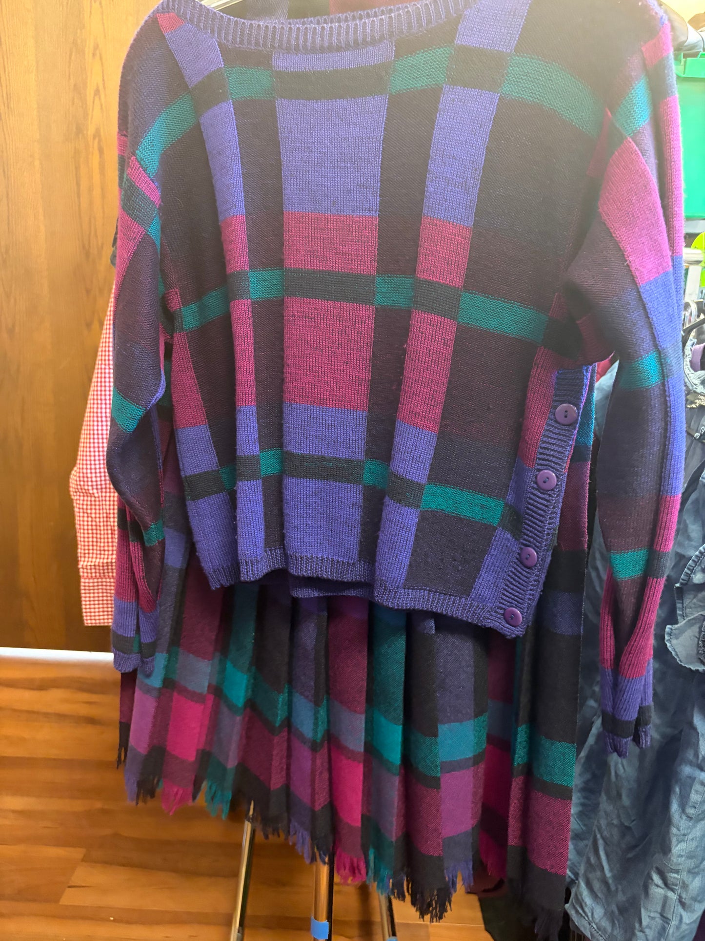 VINTAGE SET- Wool Purple Plaid Set-M