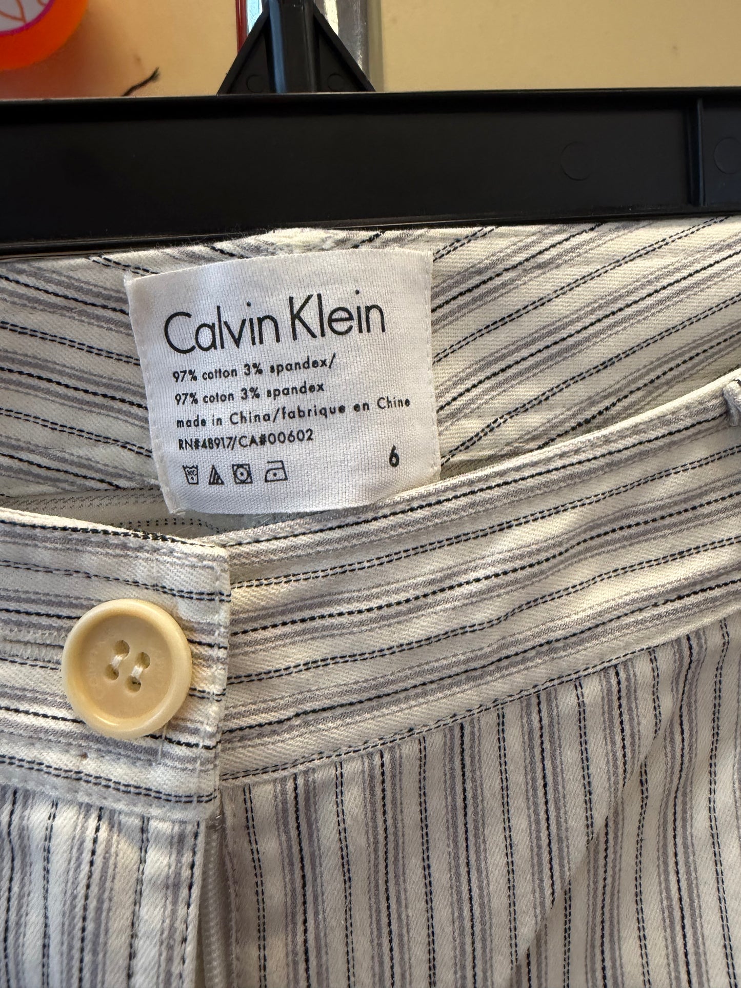 Calvin Klein White Pinstripe Pants - Size 6