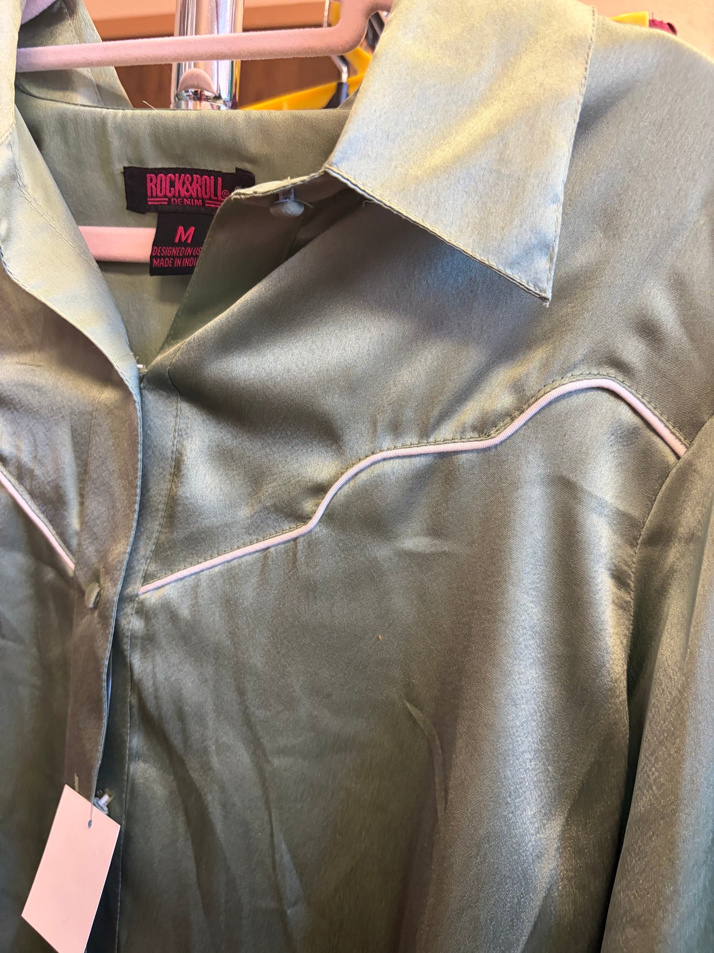 NWT Satin Western Button Up-M