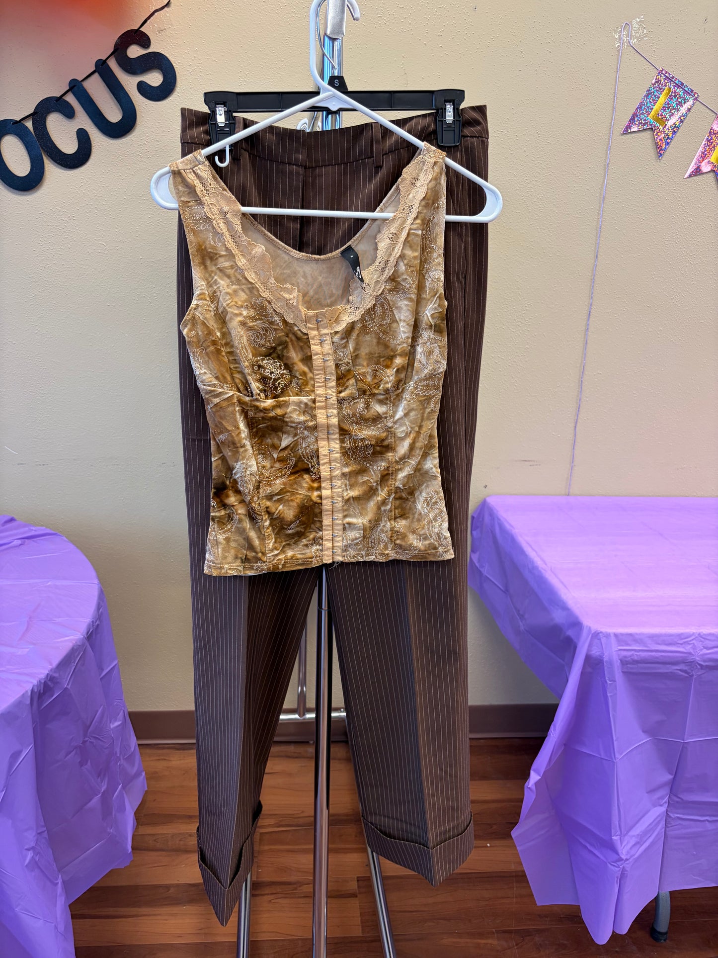 Gold Velvet Corset Tank - M