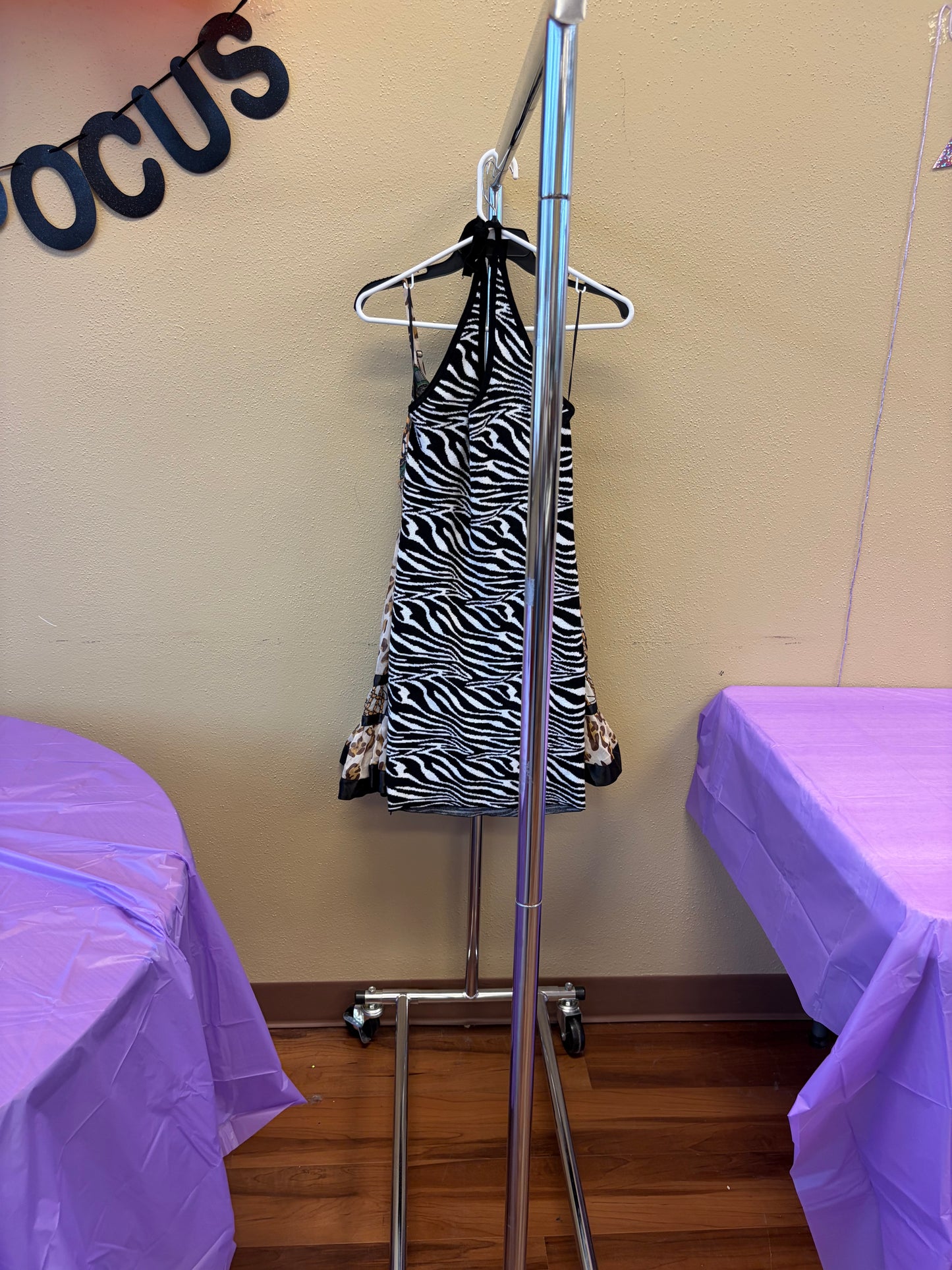Zebra Halter Dress - L