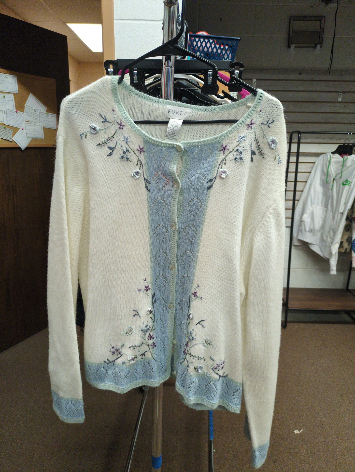 White and Blue Knit Cardigan Sz XL