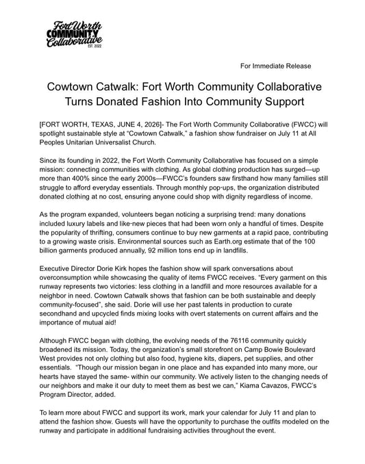 Cowtown Catwalk: Fort Worth Community Collaborative Turns Donated Fashion Into Community Support