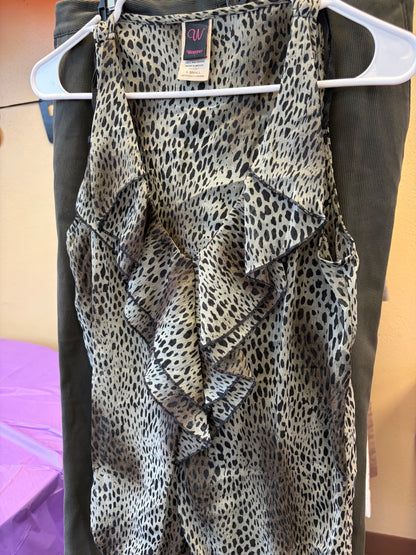 Green Cheetah Ruffle Tank - XS