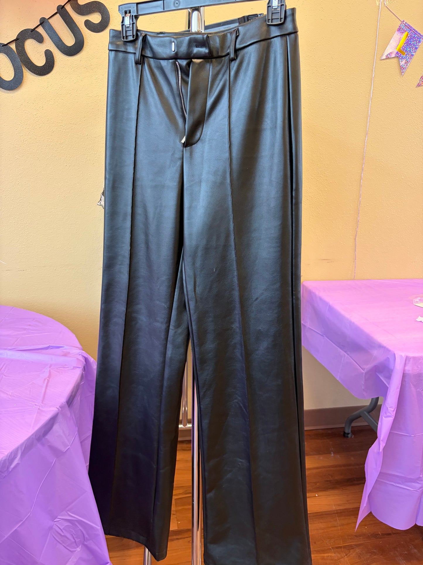 Black Faux Leather Pants - S