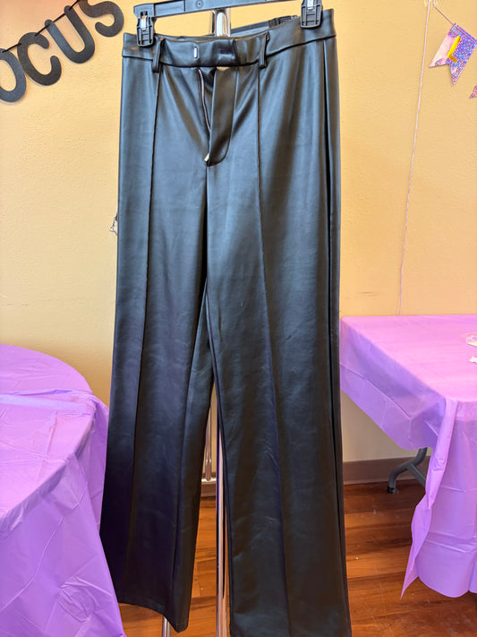 Black Faux Leather Pants - S