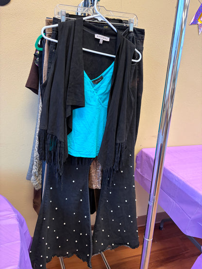 Black Flared Pearl Jeans- Size 14