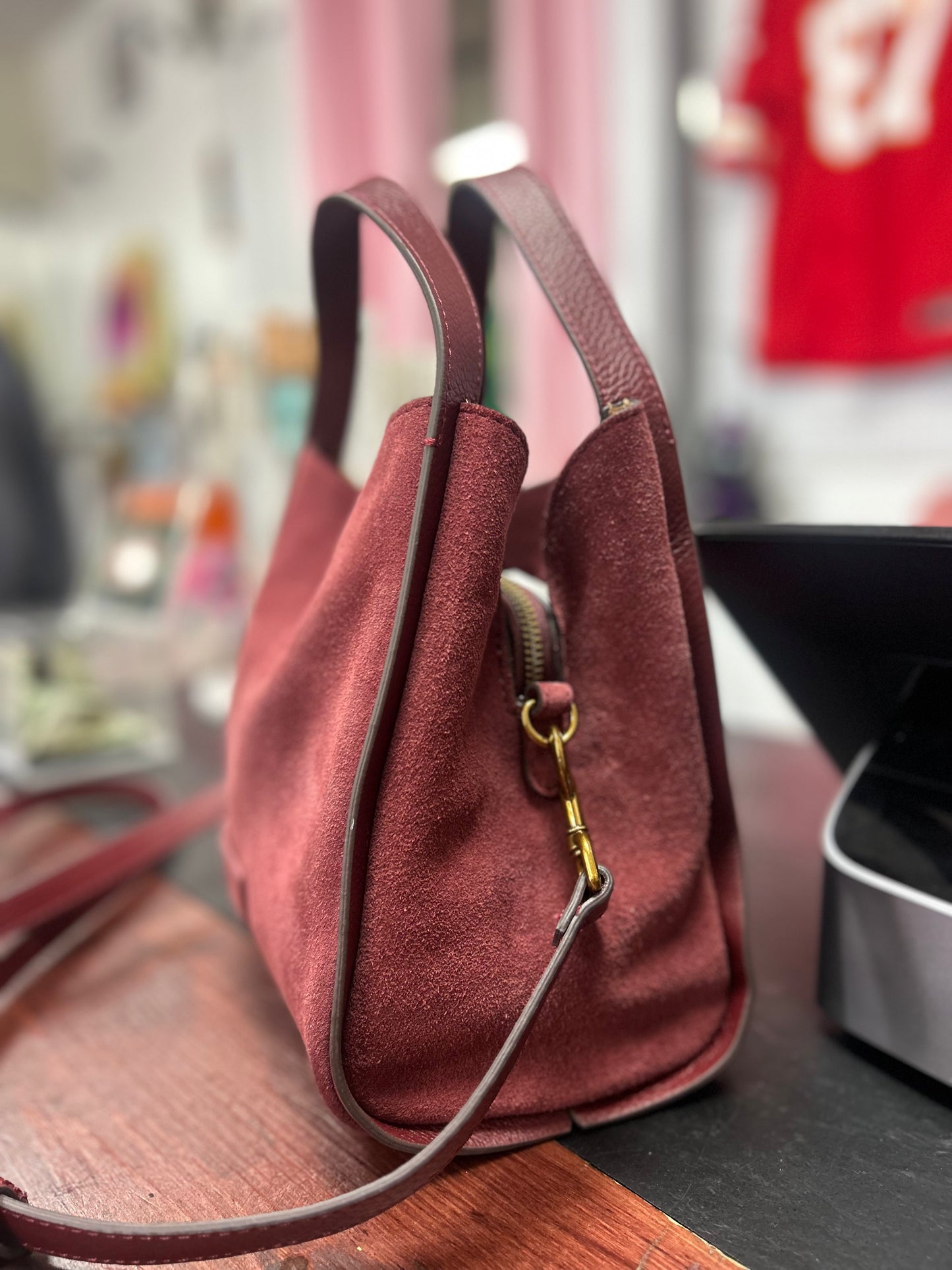 American Leather Co Burgundy Suede Handbag