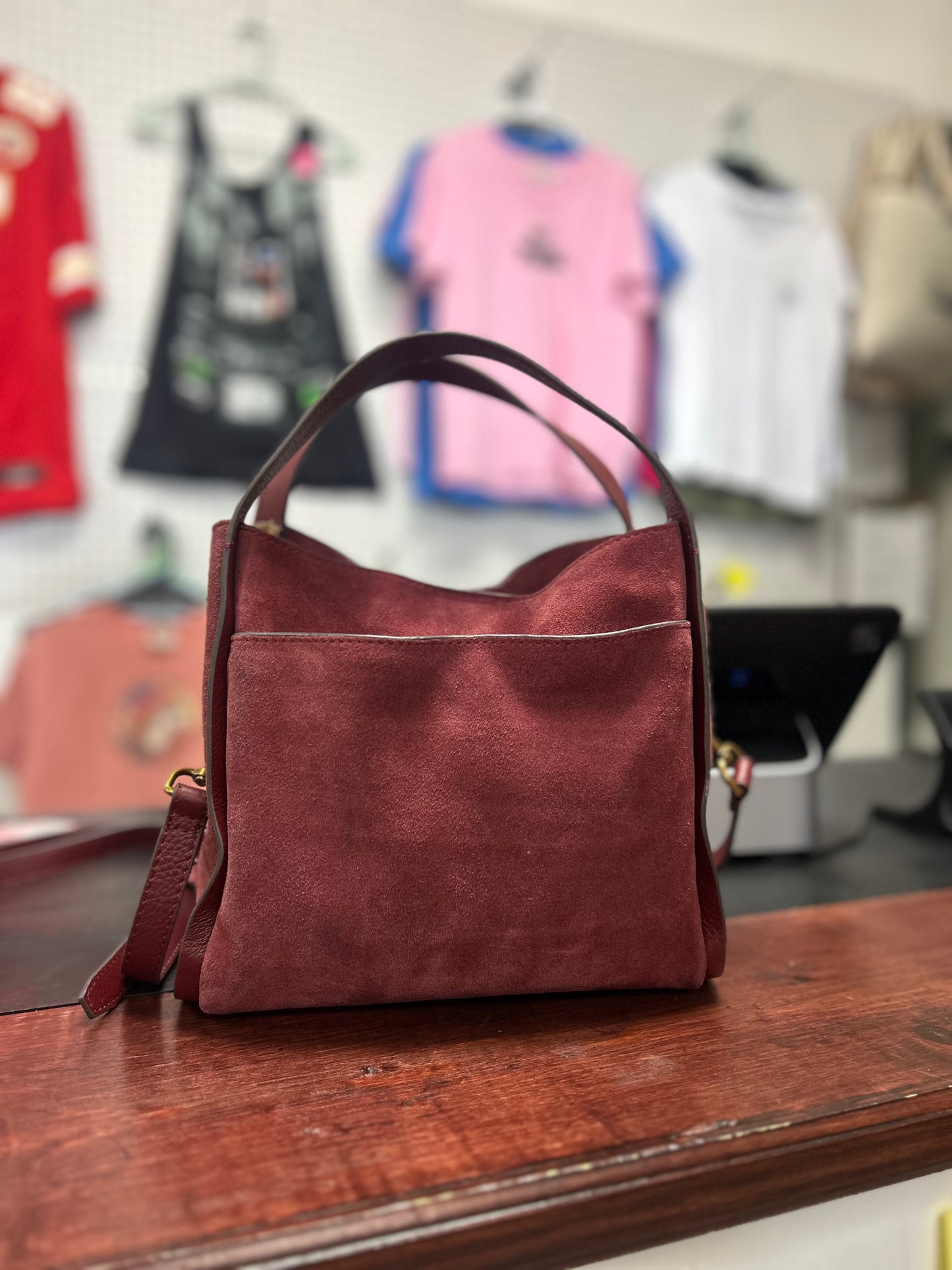 American Leather Co Burgundy Suede Handbag