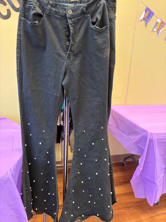 Black Flared Pearl Jeans- Size 14