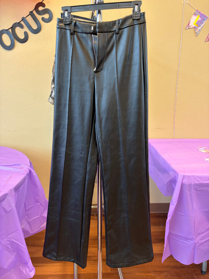 Black Faux Leather Pants - S