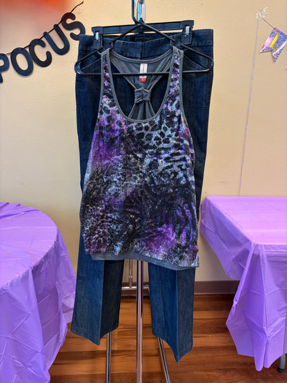 Purple Sequined Cheetah Tank - M