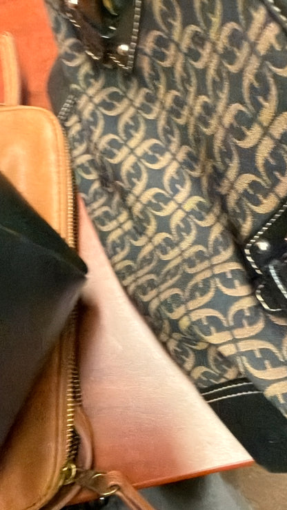 Vintage Fossil signature canvas hobo bag