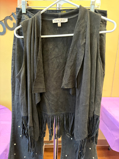 Black Fringe Vest - L