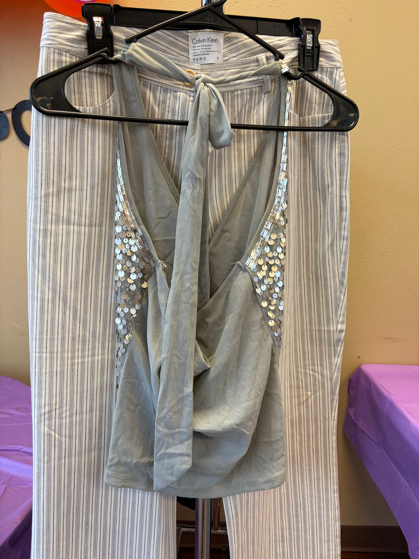 Calvin Klein White Pinstripe Pants - Size 6