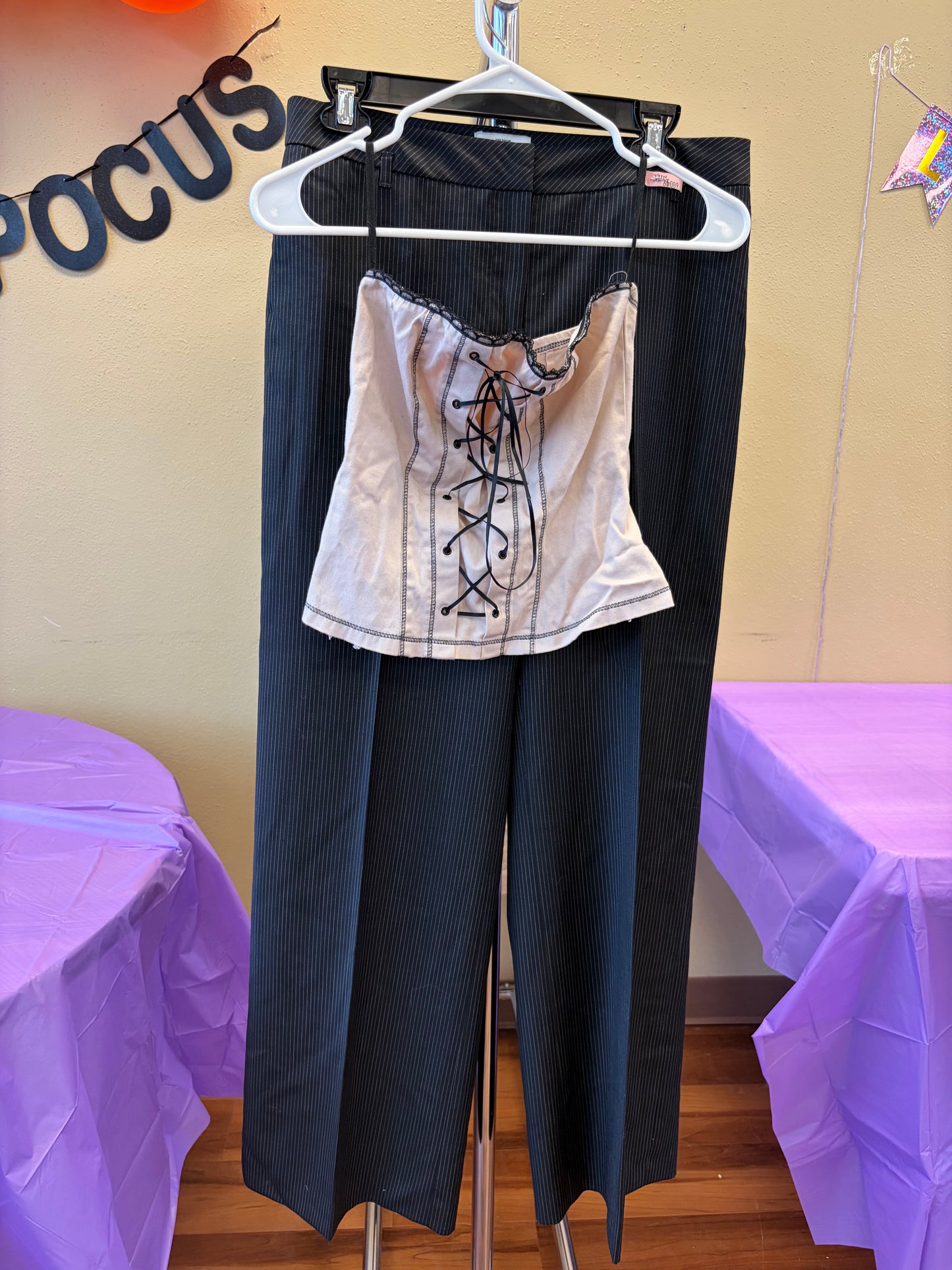 Pink & Black Strapless Corset Shirt - S