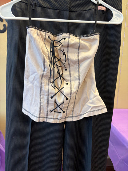 Pink & Black Strapless Corset Shirt - S