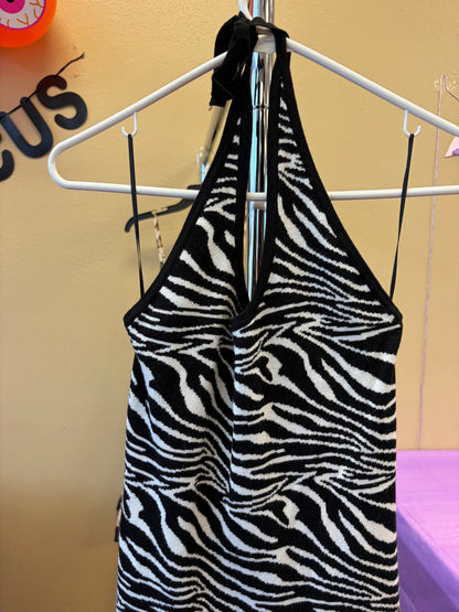 Zebra Halter Dress - L