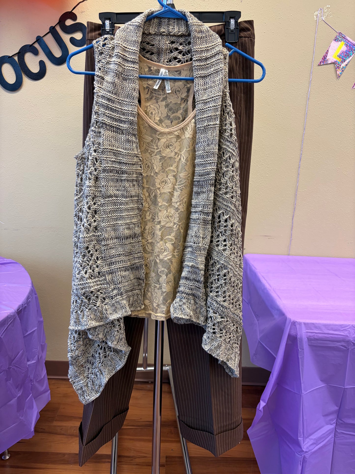 Brown Crochet Vest - S