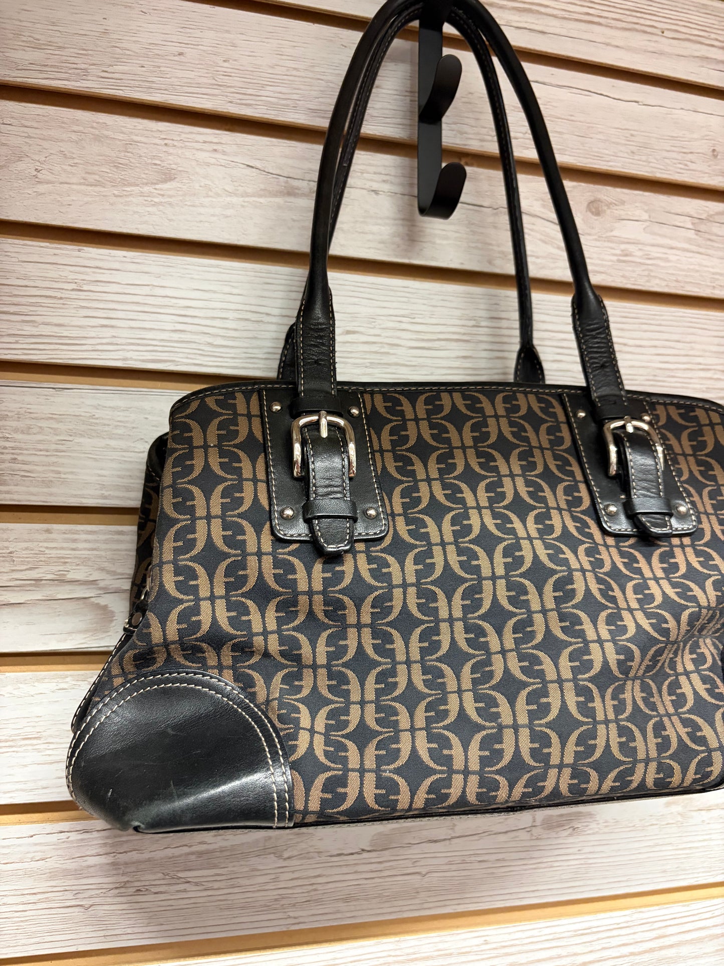 Vintage Fossil signature canvas hobo bag