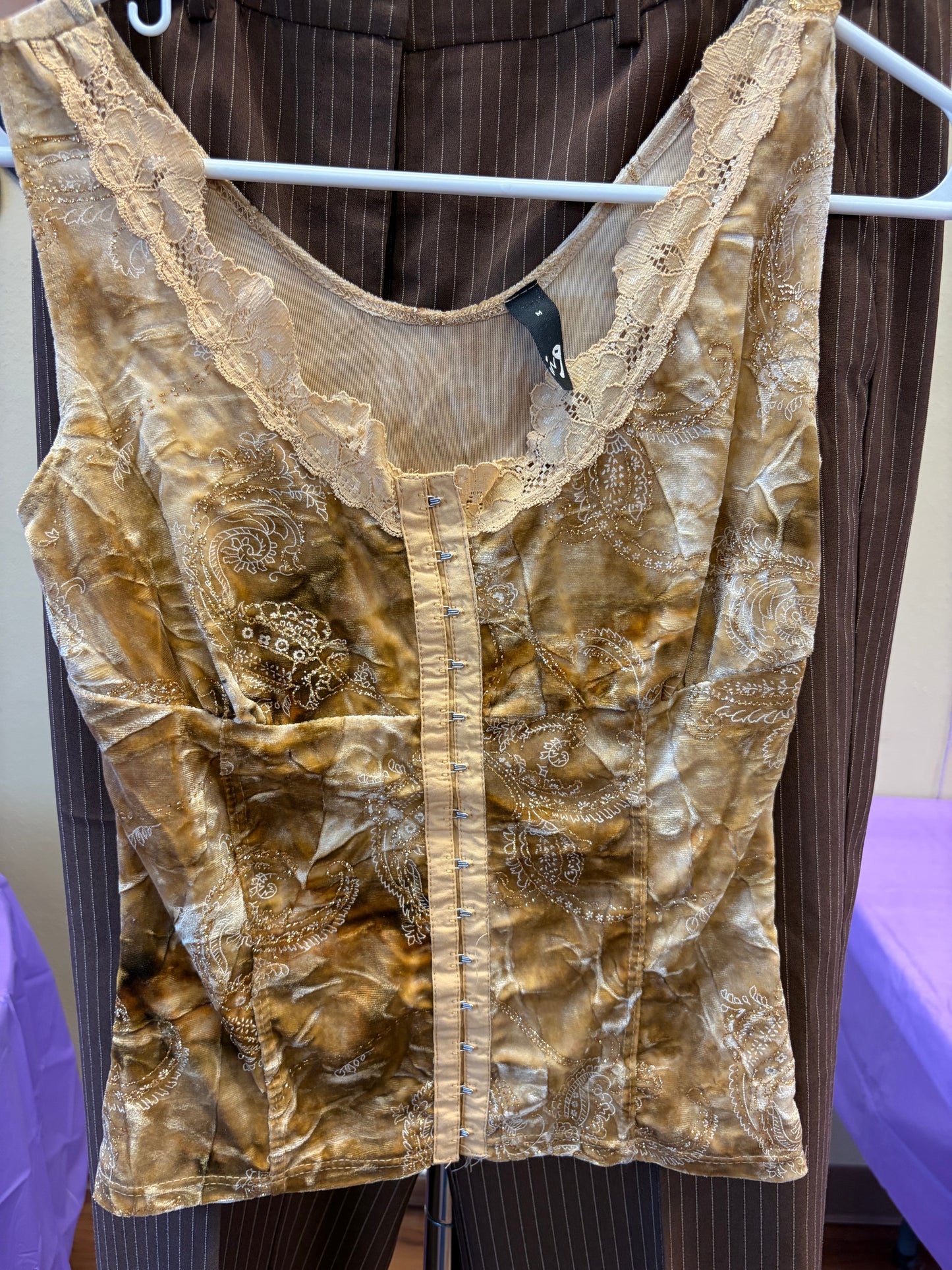 Gold Velvet Corset Tank - M