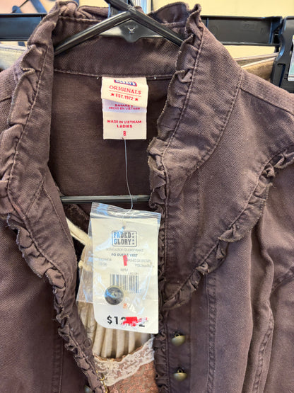 Faded Glory Brown ruffle vest- Size 8