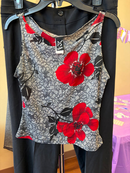 Gray Lace & Flower Tank - M