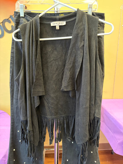 Black Fringe Vest - L
