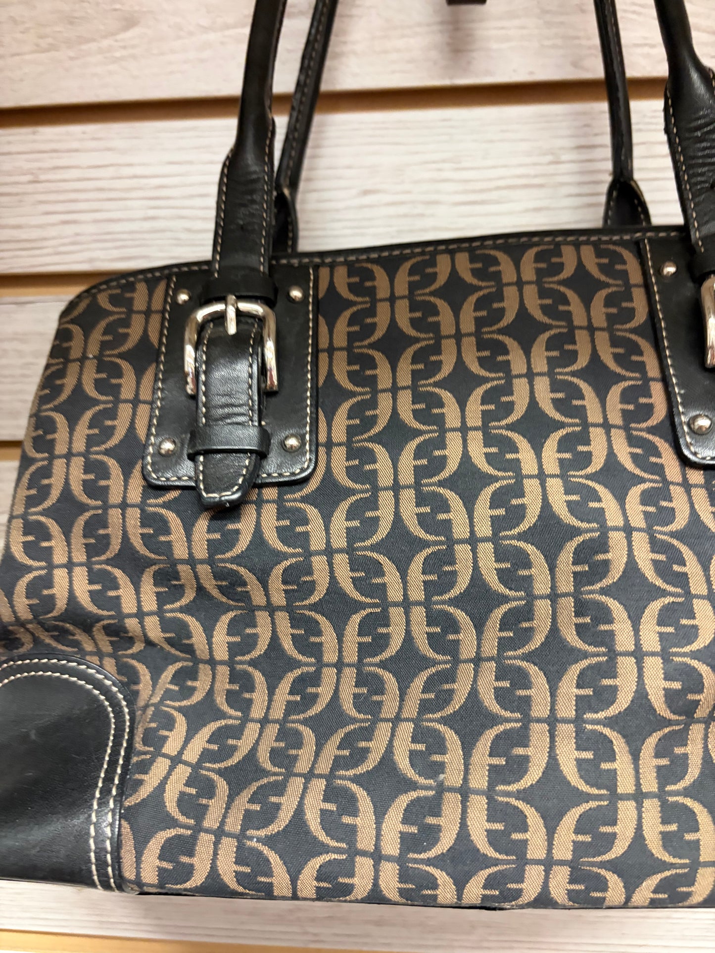 Vintage Fossil signature canvas hobo bag