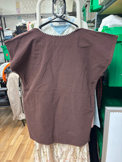 Embroidered Mexican Top Brown-M