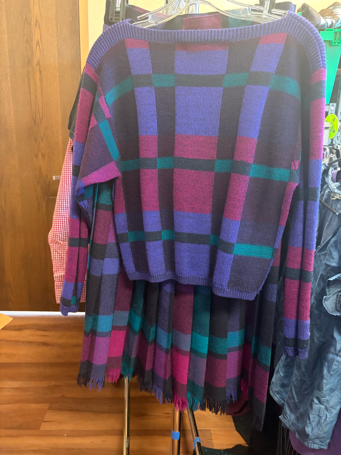 VINTAGE SET- Wool Purple Plaid Set-M