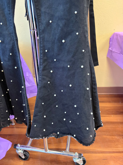 Black Flared Pearl Jeans- Size 14