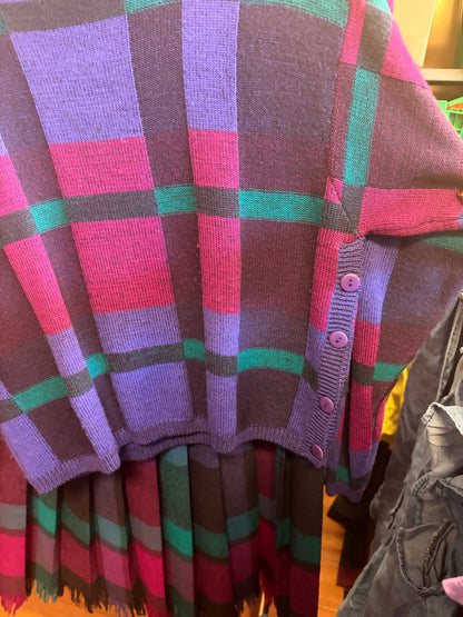 VINTAGE SET- Wool Purple Plaid Set-M