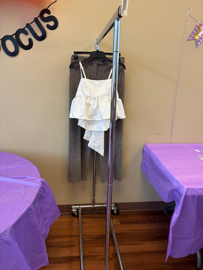 White Lacy Bow Tank - L